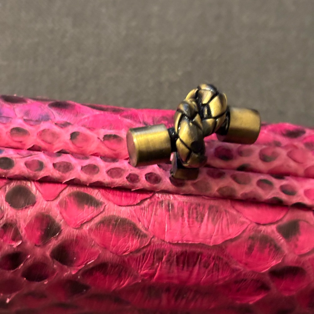 Fuchsia-Colored Python-Embossed Clutch With A Gol… - image 4